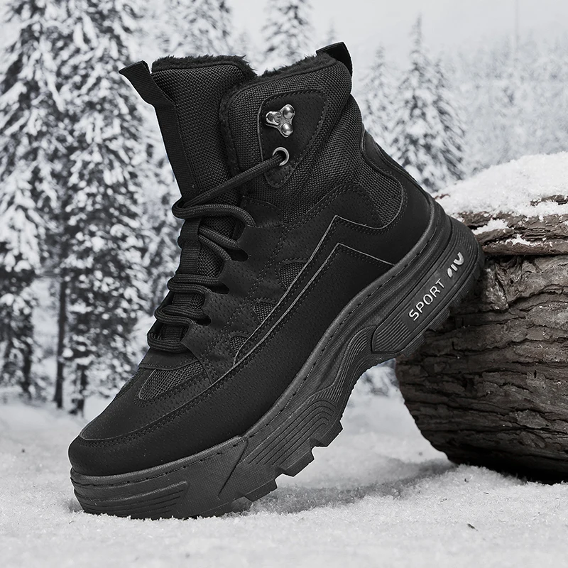 

Men's Northeast Snow Boots - Shearling-Lined Winter Cotton Shoes, Fleece-Thickened Warm Waterproof Non-Slip High-Top Boots