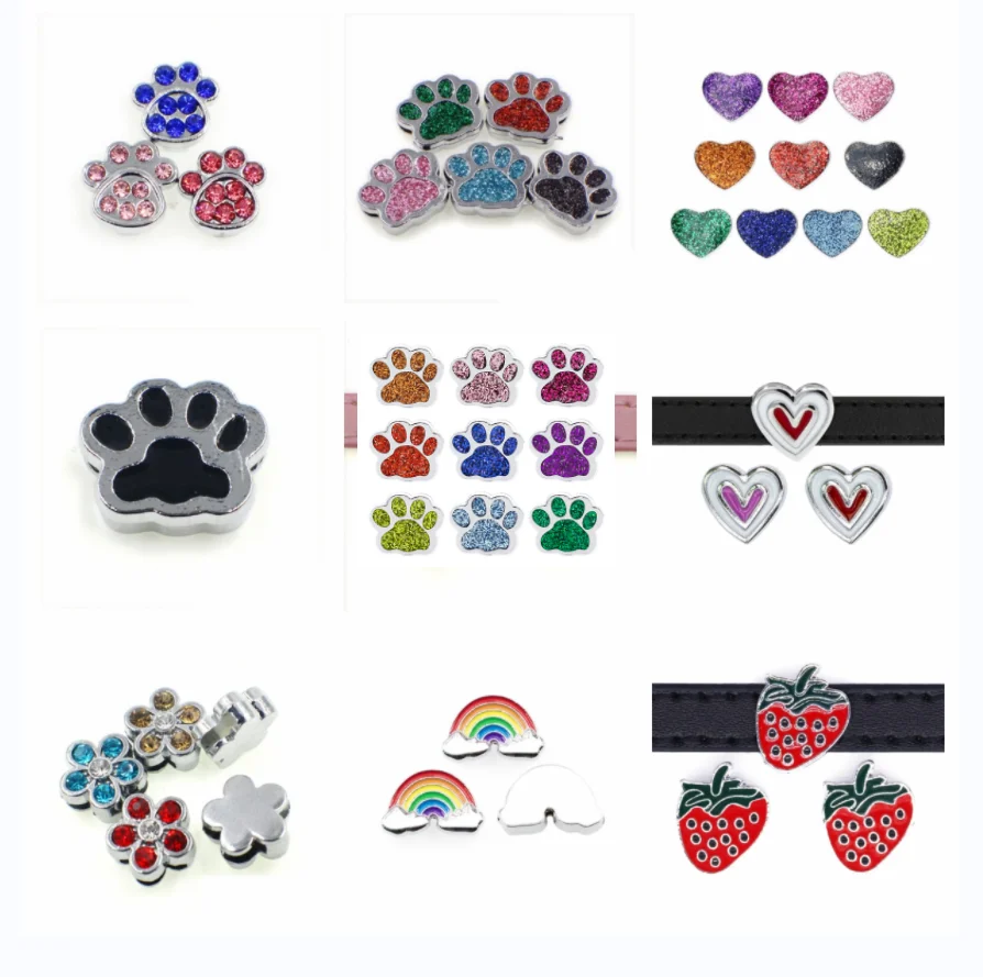 

10Pcs/Lot 8mm Slide Charms For Jewelry Making Women Bracelet Pet Paw Heart Pet Collar Choker Wristband Keychain DIY Accessories