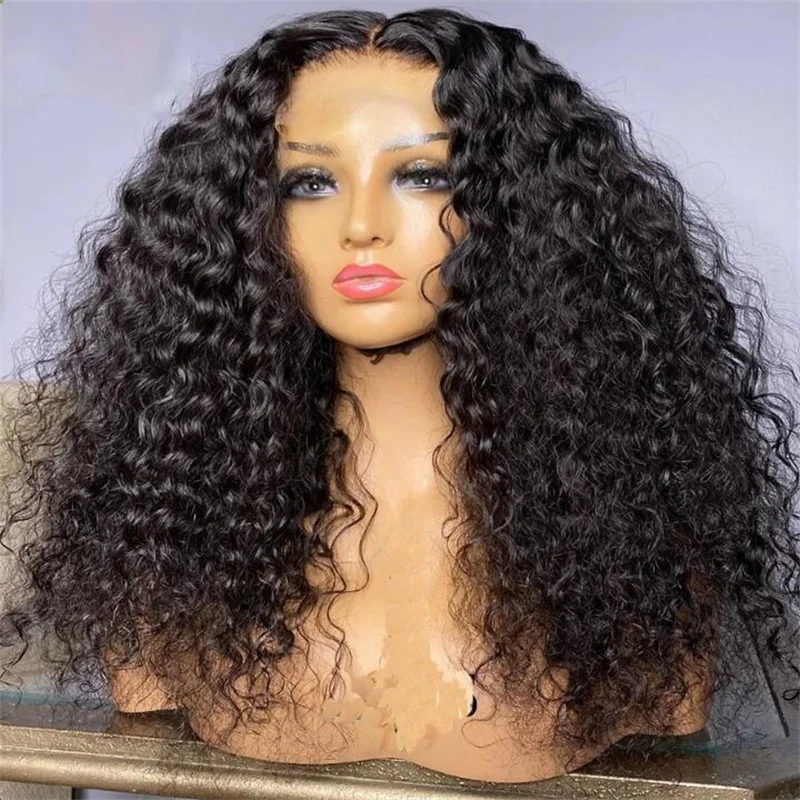 26“Long Kinky Curly 180Density Lace Front Wig For Women BabyHair Synthetic Soft Black Glueless Preplucked Heat Resistant Daily