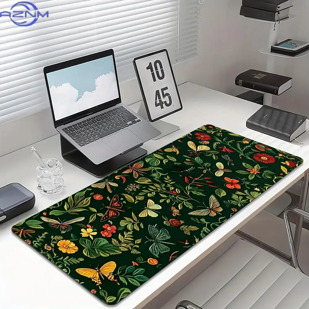 Vintage Floral Butterfly Extended Mouse Pad Non Slip Rubber Large Gaming Desk Mat For Laptop Office Gaming Setup