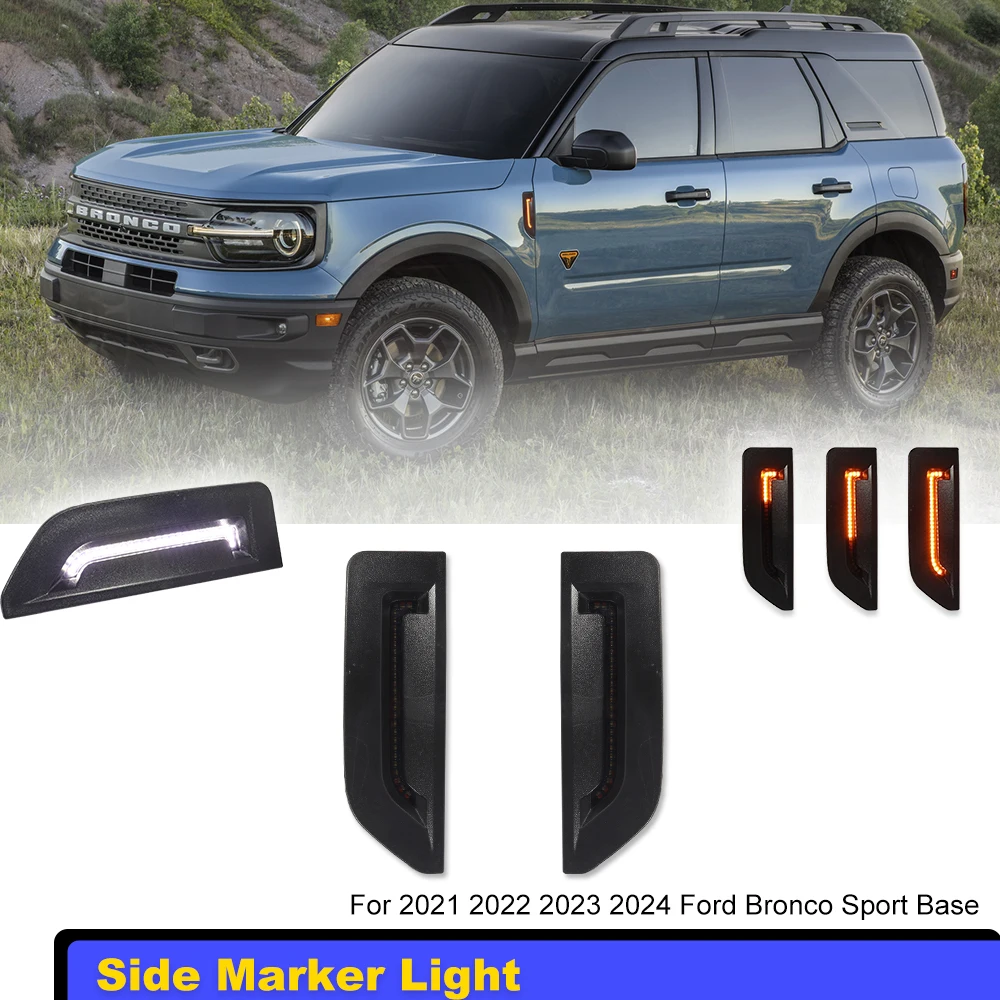

Боковые габаритные огни на переднее крыло, динамические янтарные указатели поворота, белые фары дальнего света/парковочные огни для Ford Bronco Sport 21-24