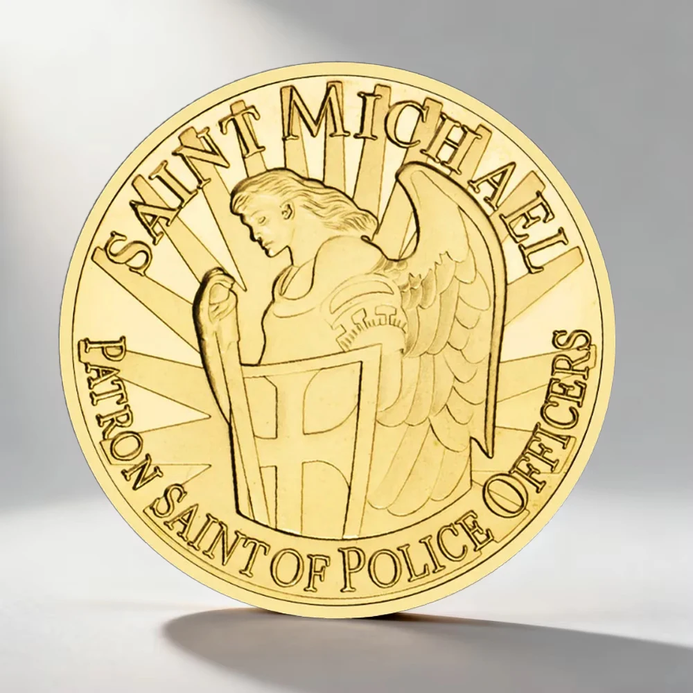 United States The Stars Stripes Thin Blue Line Police Souvenir Coin Saint Micheal Gold Plated Collectible Coin