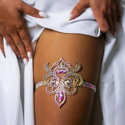 Crystal Colorful Rave Thigh Chain Belly Dance Body jewelry Rhinestone Beach Bikini Geometric Sexy Leg Chain Dress for Women