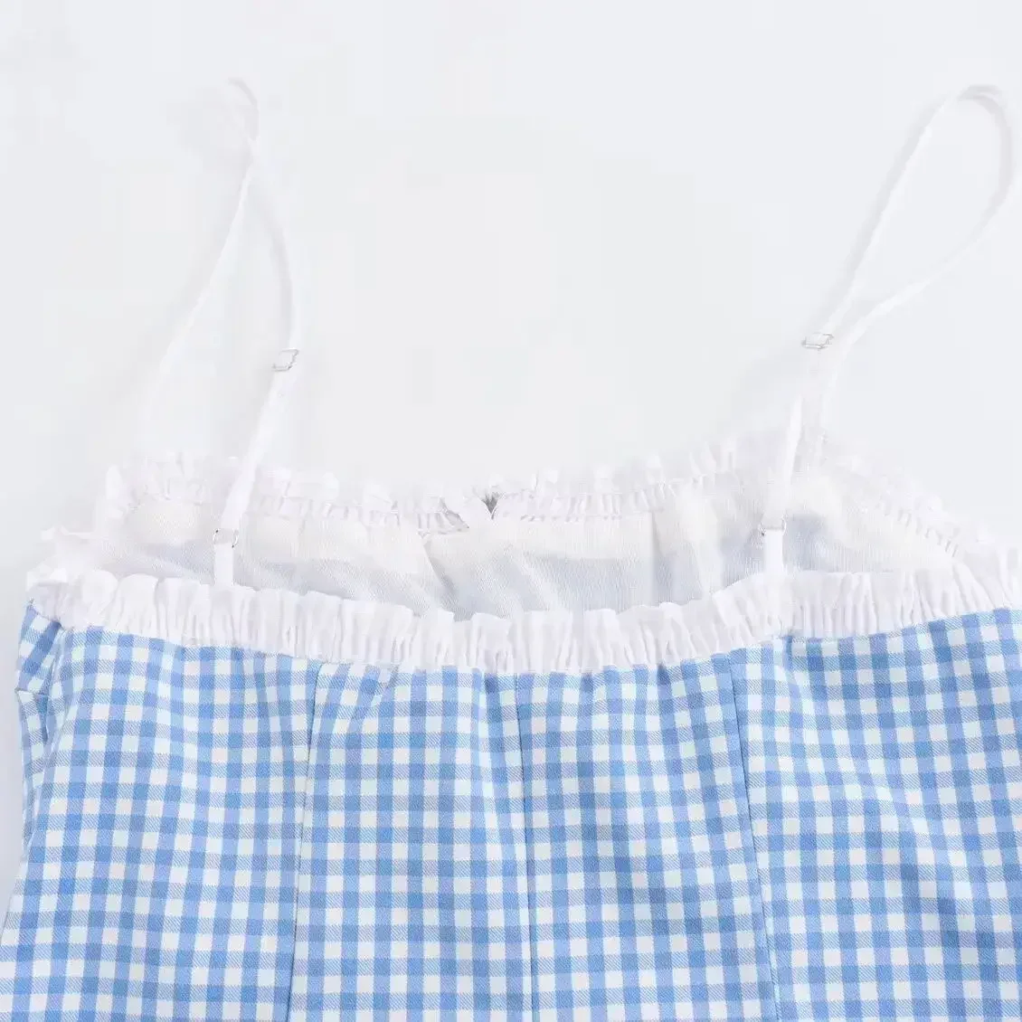 TRAF Women Fashion Summer New Plaid Bow Ruffled Fine Sling Top Blouse Street Clothing Vest Tank Chic Ladies Crop Tops Mujer