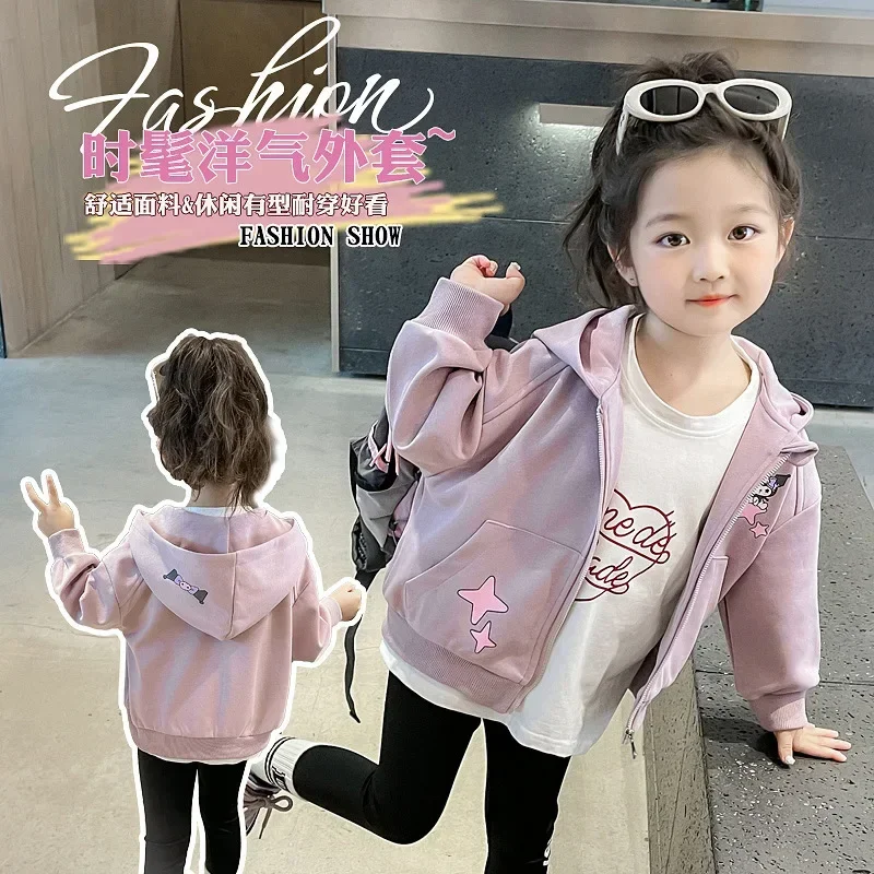 Manteau à capuche Kuromi Anime pour enfants, Kawaii, Sanurgente Ins, veste à manches longues, dessin animé mignon, mode Y2K, vêtements pour enfants, cadeaux