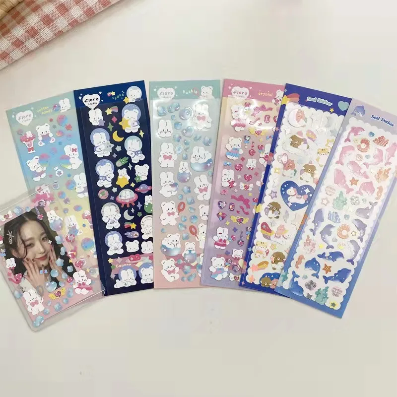 Cartoon Cute Animals Laser Material Sticker Kawaii Dolphin Bear Rabbit Planner Diary Decorative Stationery наклейки Pegatinas