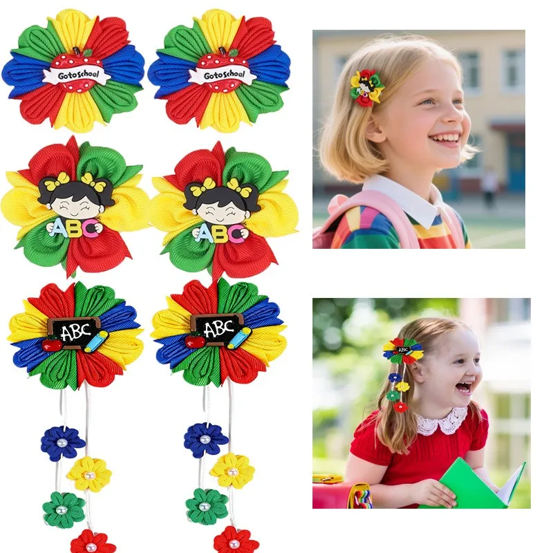 

36pc Hair Bows for Girls Back to School Hair Clips Flower Hairpins Doughnut Barrettes Glitter Apple Print Hair Accessories Bulk