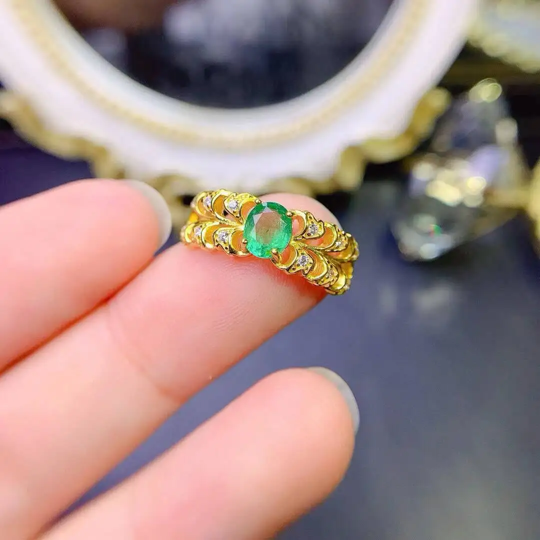 KJJEAXCMY New Jewelry Natural Women's Emerald Ring 925 silver inlay Colorful and splendid Crystal pure fire flash explosion