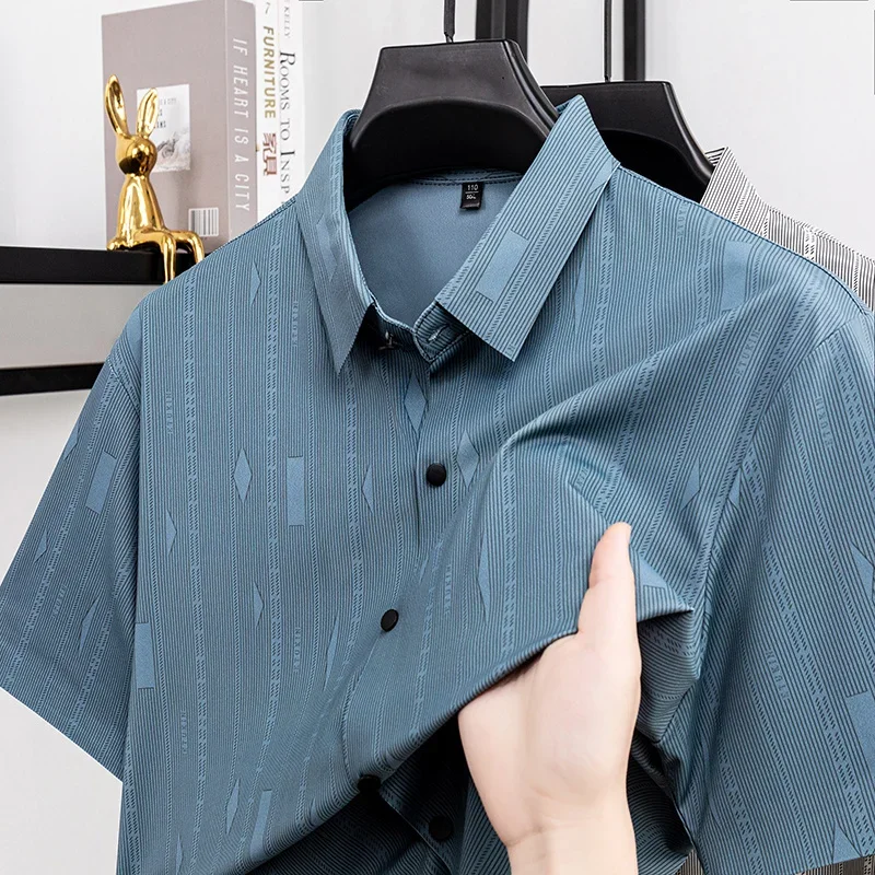 

Mens Short Sleeve Geometric Stripe Button Down Shirts Classic Fit Casual Tops Soft Comfortable Fashion Shirts for Men