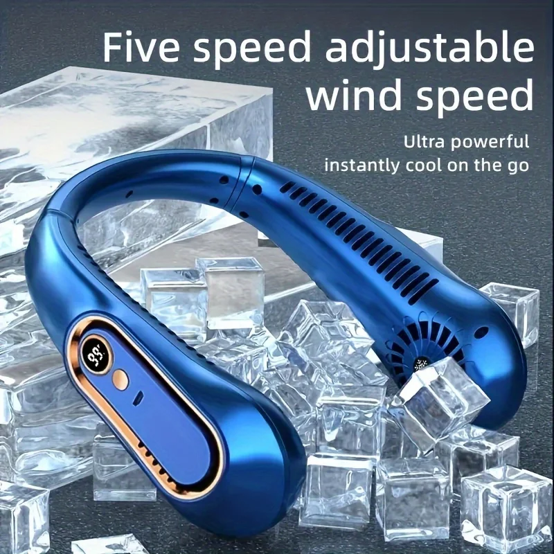 5-Speed Portable Neck Fan - USB Powered, ° Adjustable, Rechargeable, Whisper-Quiet, Compact Design - Perfect for Outdoor, Trave