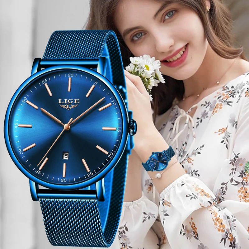 LIGE Women\'s Watches Top Brand Luxury Waterproof Watch Woman Fashion Ladies Mesh Belt Wristwatch Casual Quartz Clock Reloj Mujer