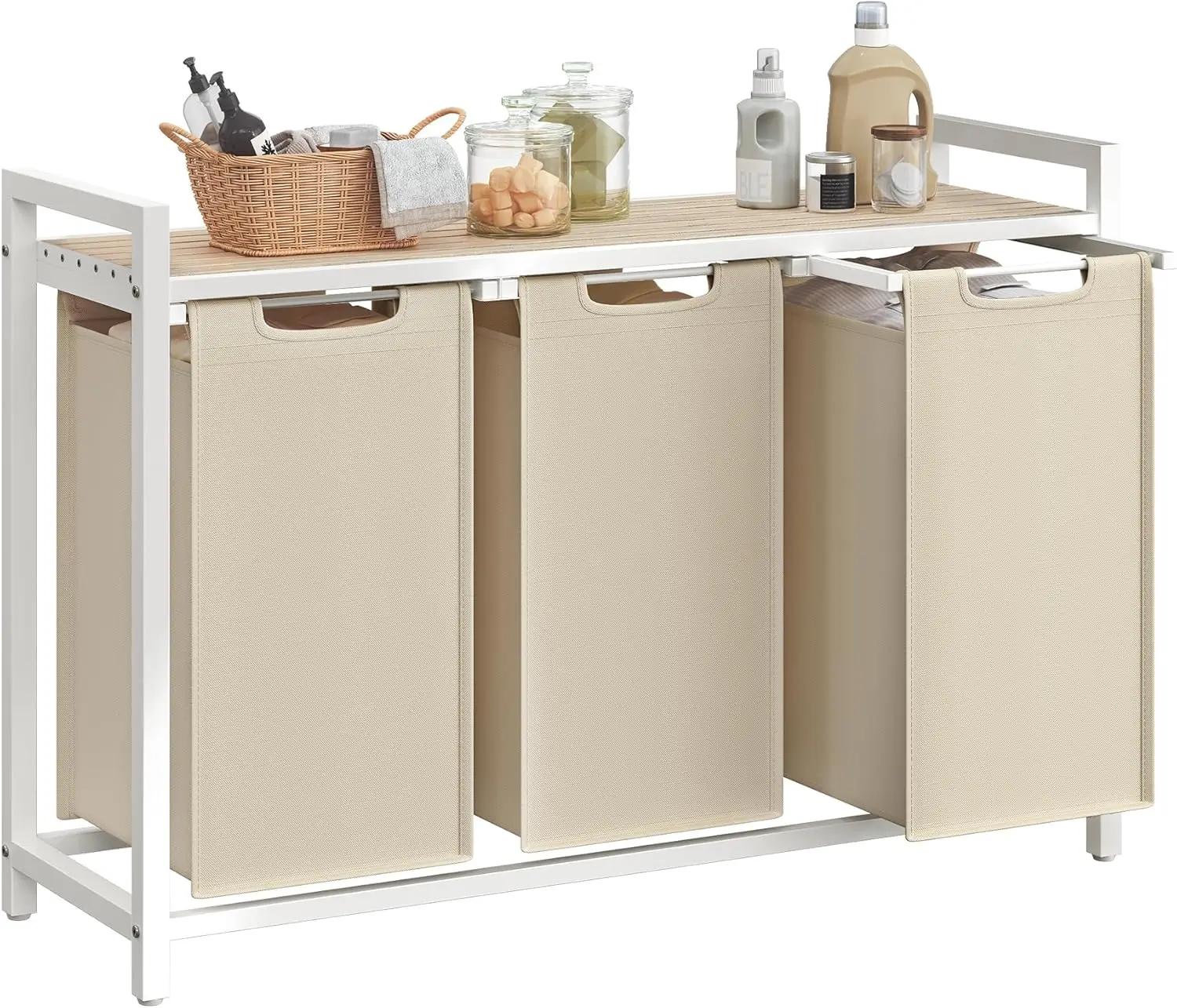 

3-Compartment Laundry Hamper with Pull-Out Bags and Shelf, 31.7 Gallon Capacity, Sturdy Metal Frame, Water-Resistant Oxford
