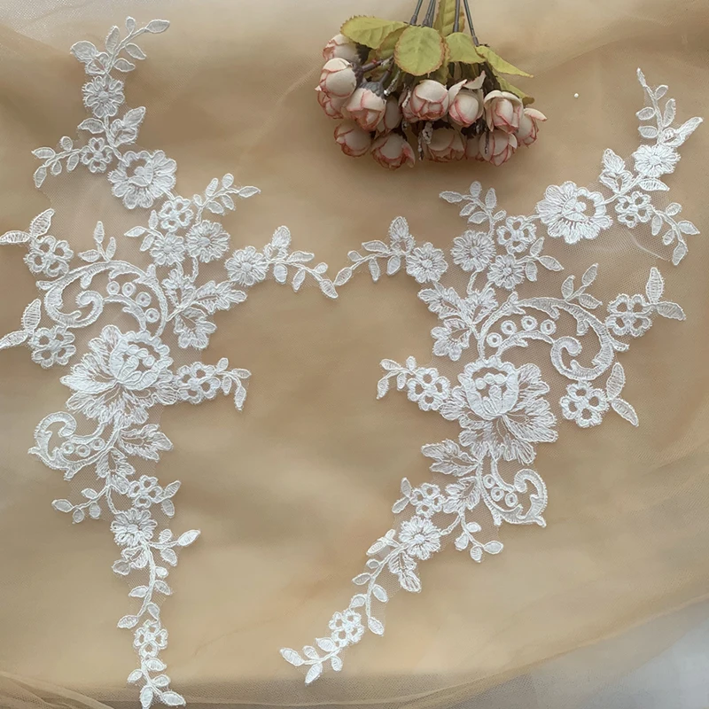 

20 шт., белая кружевная аппликация с цветочным принтом, нежное кружево, украшение для свадебной одежды, аксессуары для шитья «сделай сам», 38x19 см