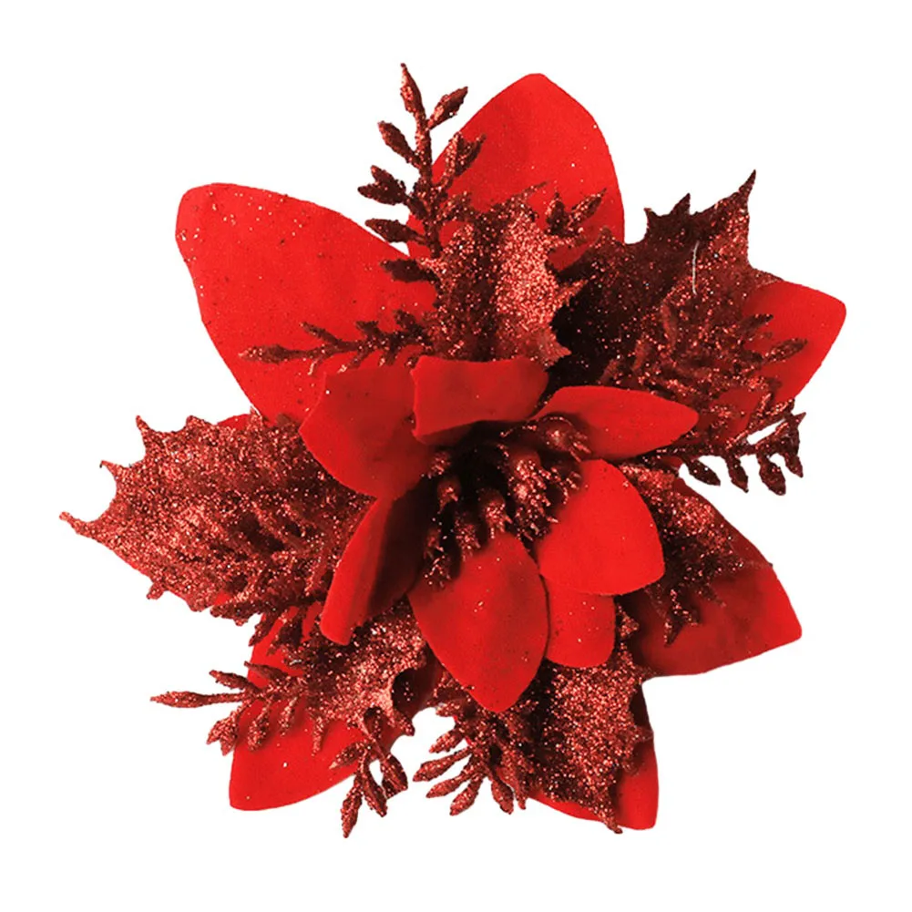 1pc 15cm Christmas Artificial Poinsettia Glitter Flower Xmas Tree Flower Head For Home Decoration Navidad New Year 2025