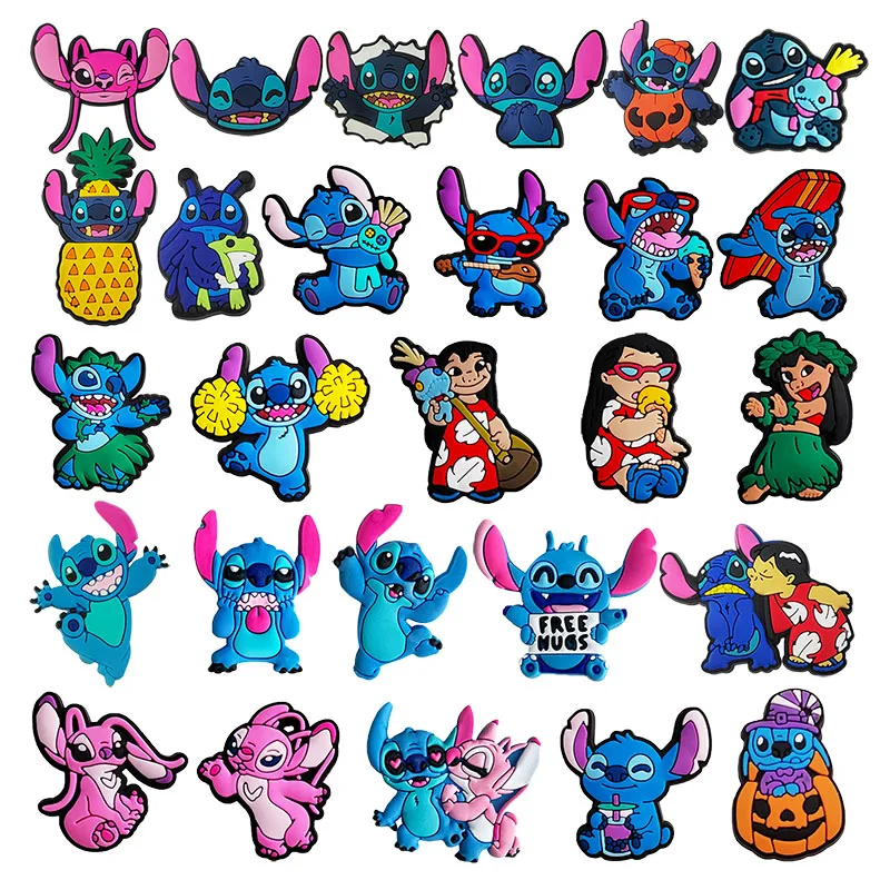 

27pcs Cartoon Disney Series Stitch PVC Garden Shoes Charms Children Cool Sandals Shoes Buckle Decorations DIY Bracelet Kid Gift