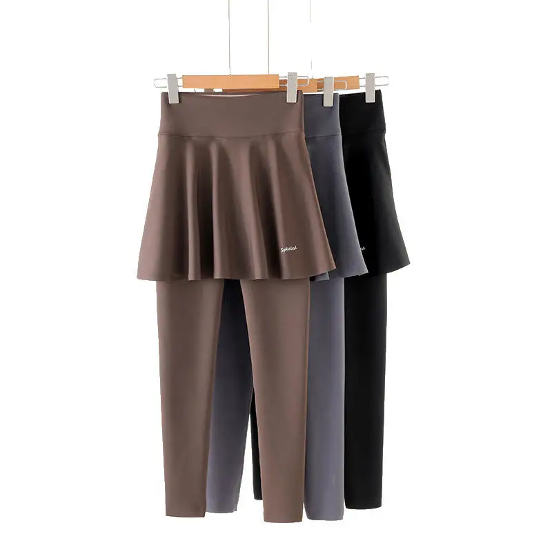 ارتفاع الخصر Fce اصطف اليوغا السراويل النسائية جلد arkskin ملابس خارجية الخريف الشتاء تنورة دافئة السراويل قطعتين الزي الحراري