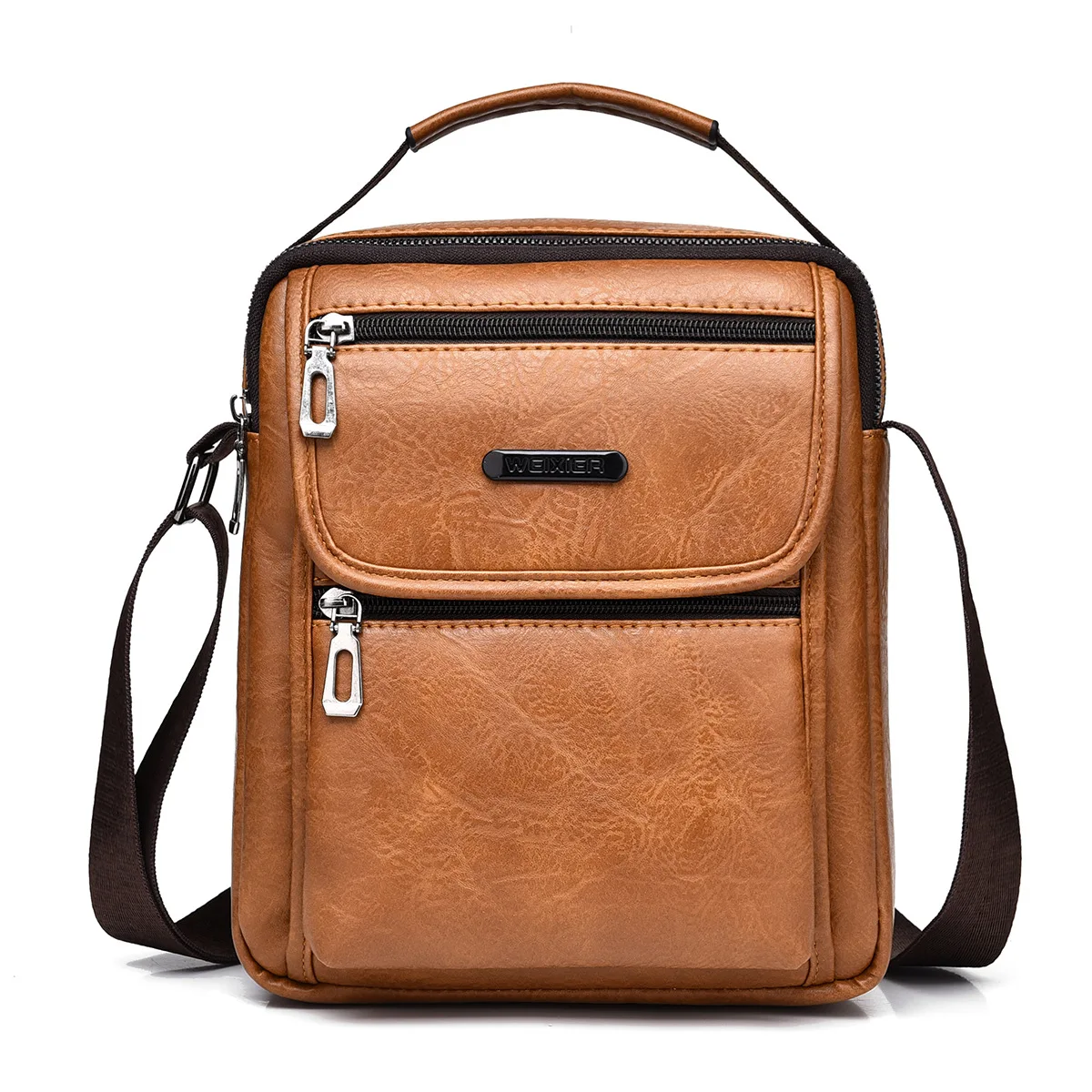 

Mens New Business Handbag Fashionable Brand Name PU Leather Shoulder Bag Retro Tote Bag Large Capacity Portable Crossbody Bag