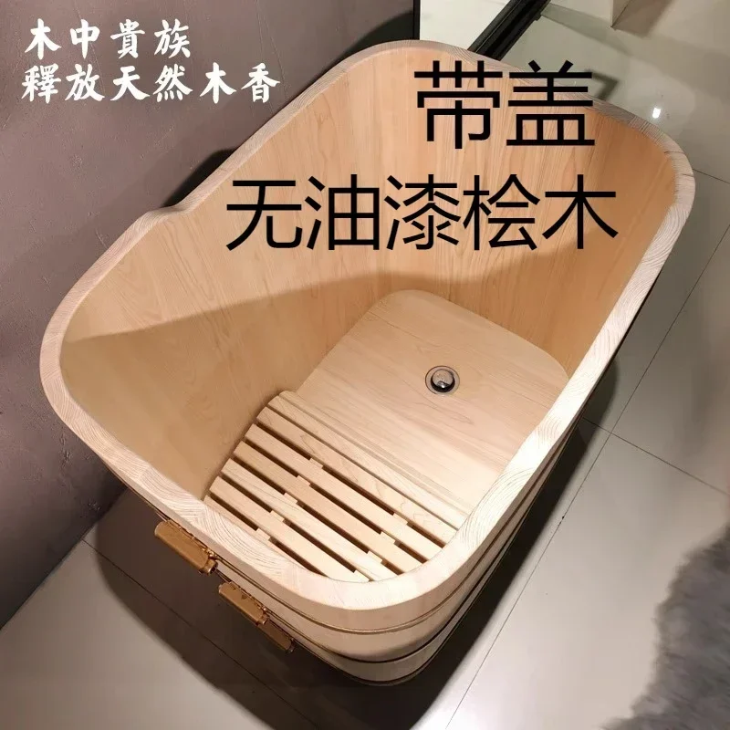 Bath bucket Wooden tub Tub Juniper unpainted adult bath bucket Household small apartment bath bucket Wooden tub