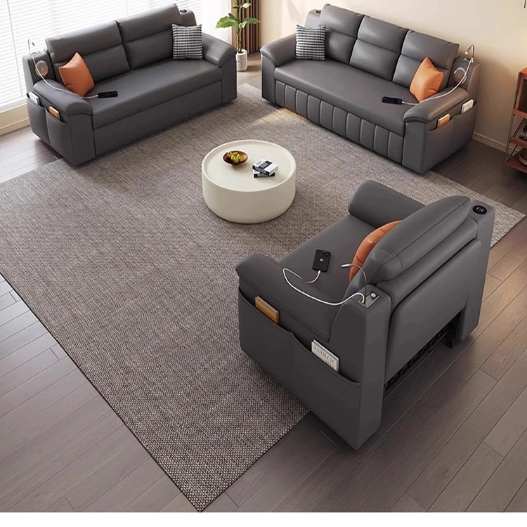

Smart convertible fabric sofa bed with storage and charging ports for modern apartments and family living spaces