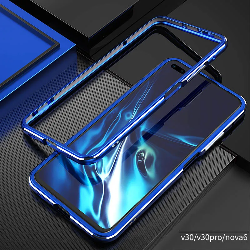 

Dual Color Aurora Border Aluminum Metal Bumper For Honor V30 V30 Pro Huawei Nova 6 Slim Cover Case Lens Carmera+Frame Protector