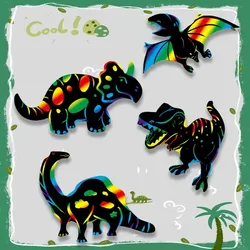 48 Pcs Dinosaur Scratch Art Set Rainbow Scratch Paper Kit with Wooden Styluses & Ribbons for Dinosaur Party Games and Room Decor