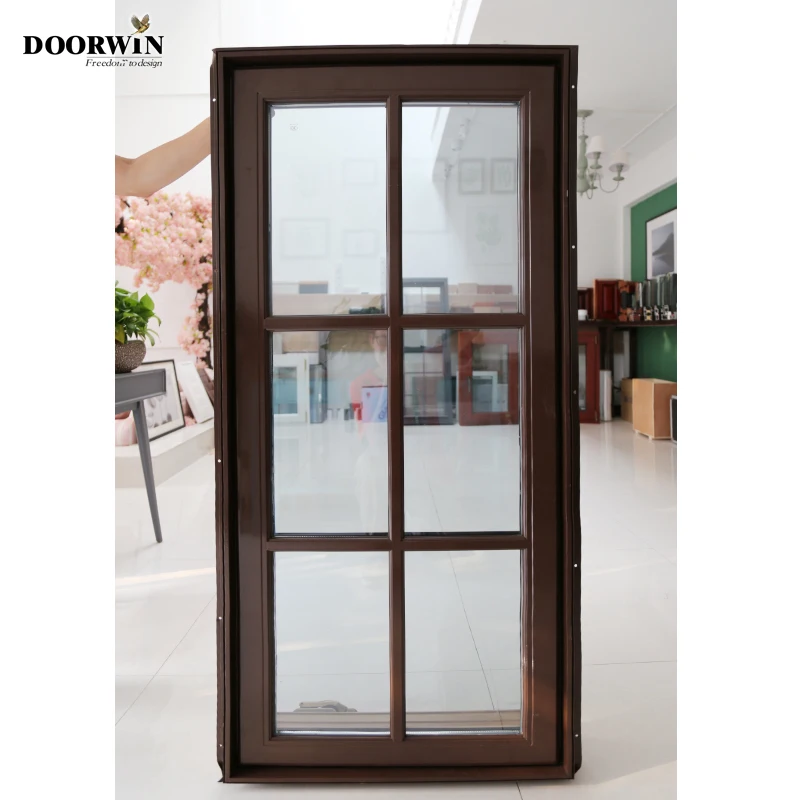 Manivela plegable de estilo americano, ventanas abatibles de madera de roble macizo revestidas de aluminio, la mejor calidad