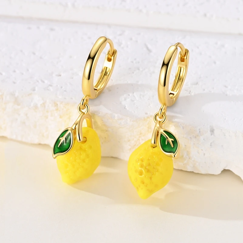 Gold Plated Lemon Earrings Women 925 Sterling Silver CZ Zircon Ear Studs Sparkling Earring Wedding Anniversary Gifts