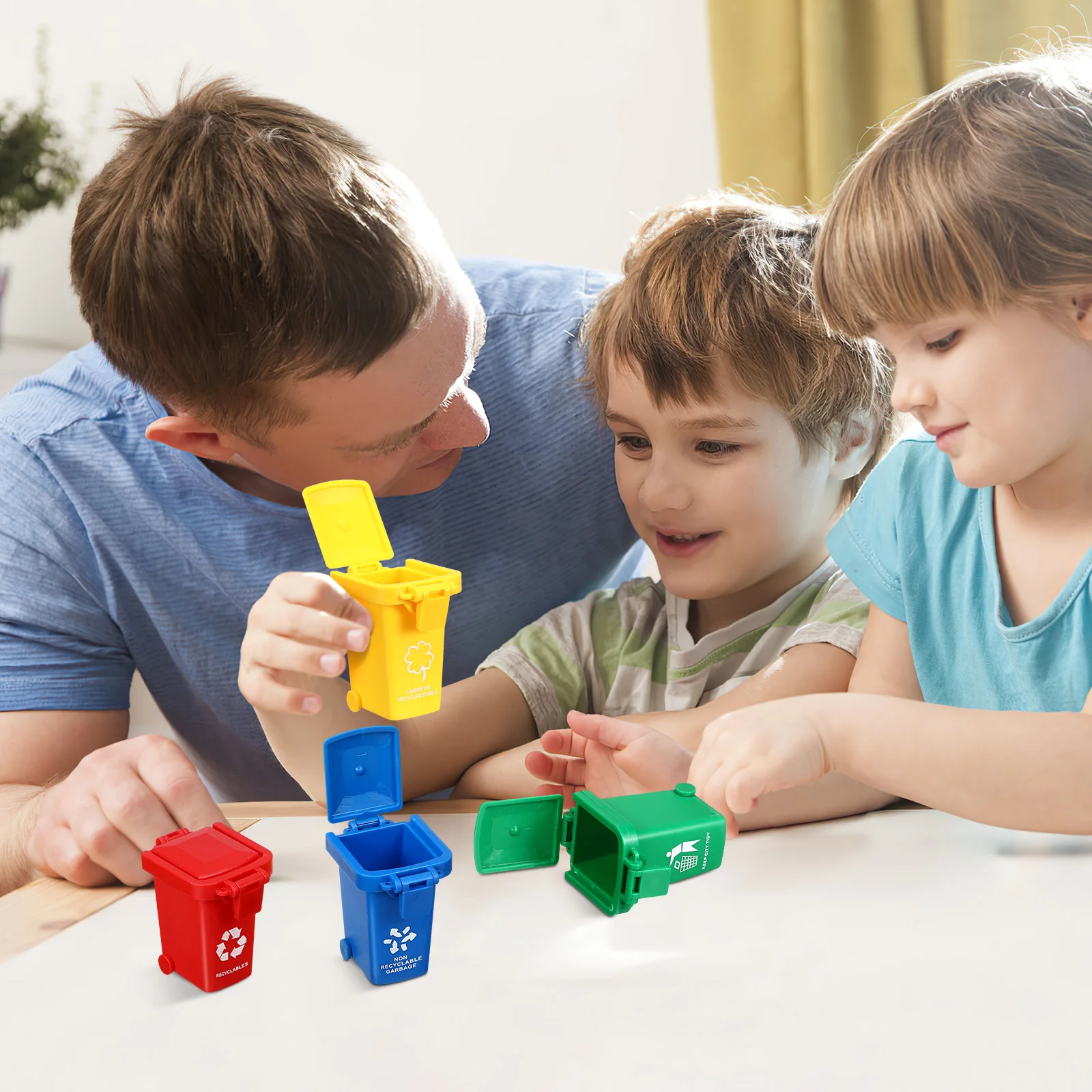 

4pcs Flip Sliding Mini Garbage Trash Sorting Educational Kids Learning Bins Plastic Creative Play Set