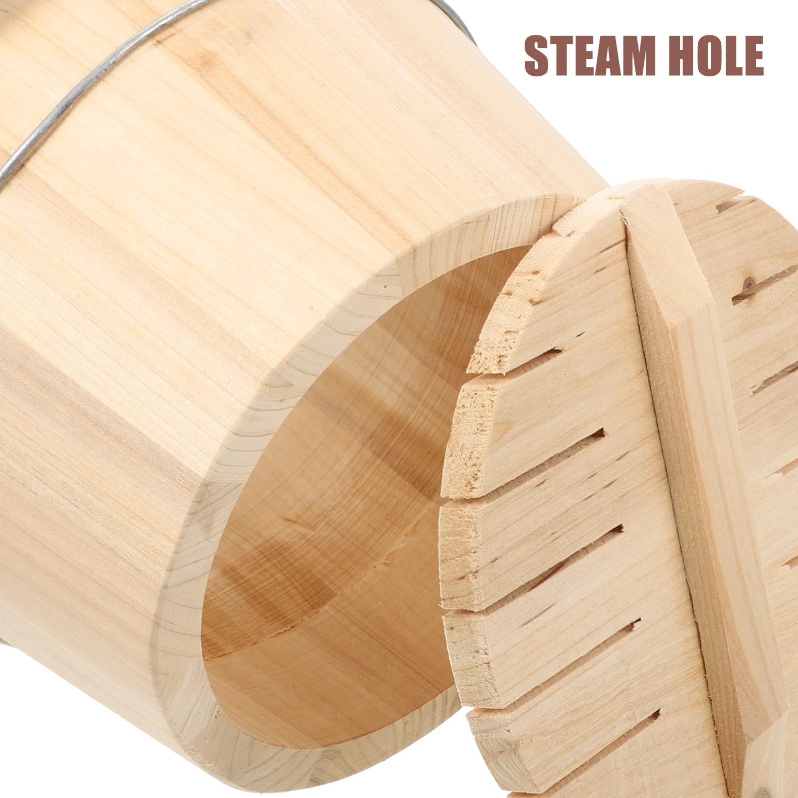 

Steamed Rice Barrel Wooden Bucket for Kitchen Use Handmade Smooth Surface Fast Cooking Traditional Design Lid Included