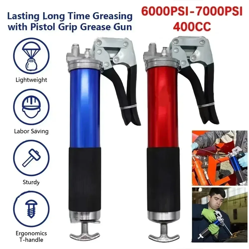 7000PSI Heavy Duty Maintenance Tool 400CC Oil Grease Gun Kit Manual Pistol Grip Greasing Injection High-pressure Pumping Coupler