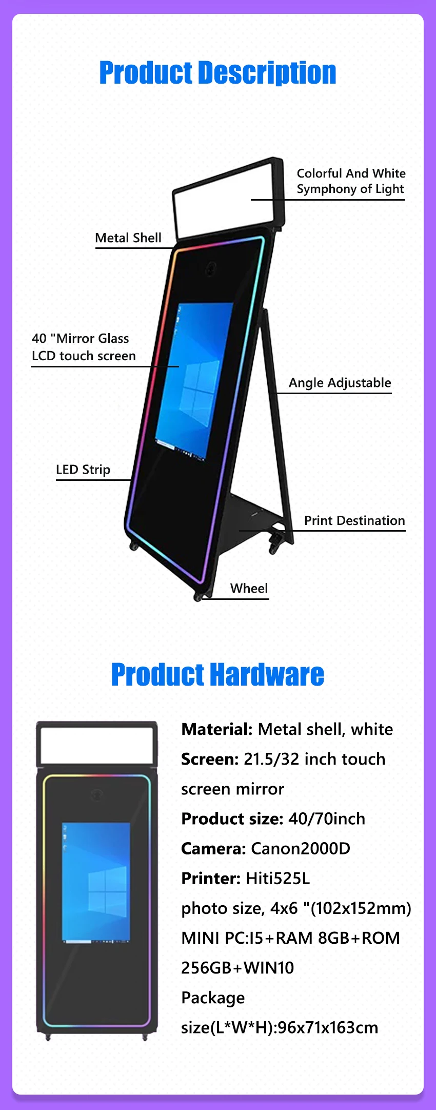 Magic Mirror Photo Booth with Camera and Printer Stand Press Digital Complete Oval Photos Online Heart Magic Selfie Machine