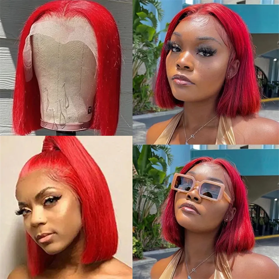 Red Bob Wig Human Hair Straight Short Bob Lace Wigs For Black Women Brazilian Preplucked Human Hair Wigs On Sale Clearance wigs