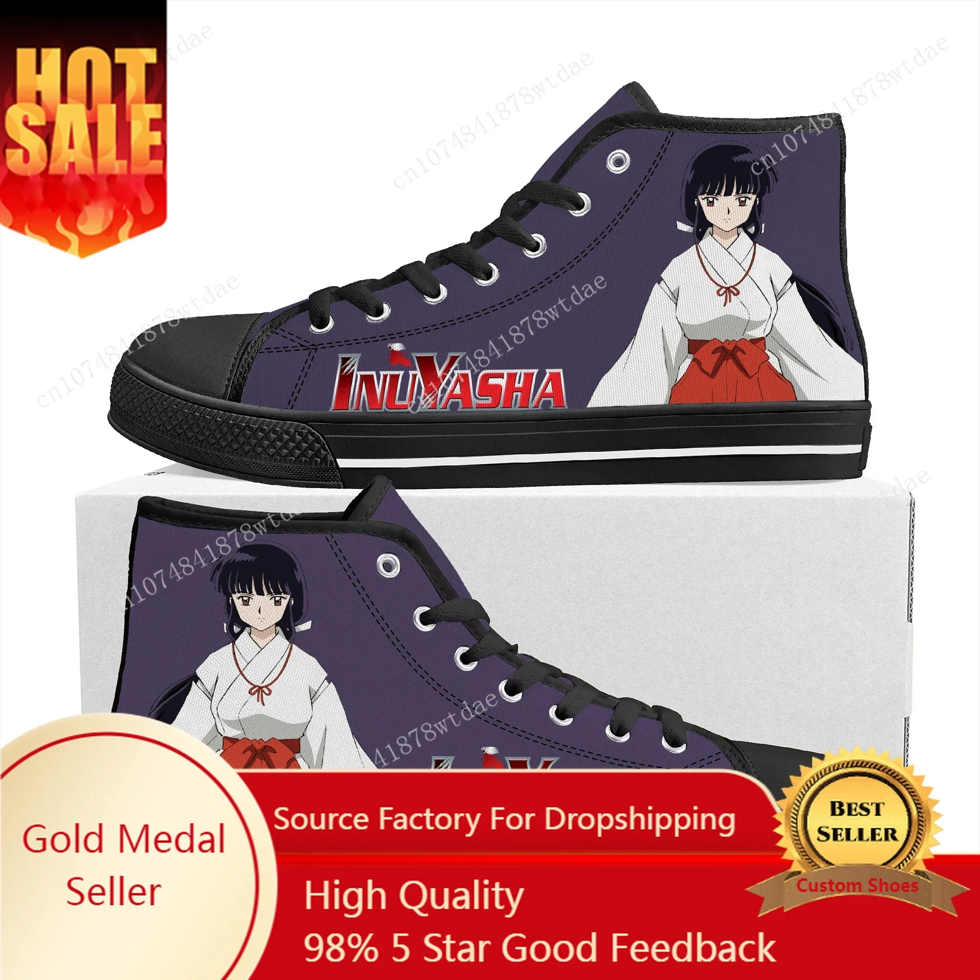 

Kikyo High Top Sneakers Mens Womens Teenager Inuyasha High Quality Canvas Sneaker Anime Cartoon Manga Casual Custom Made Shoes