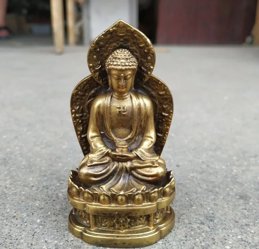 Buddha Statue Brass Seated Buddha Statue Small Shakyamuni Statue Collection Travel Worship Antique Home Table Decor Accessories