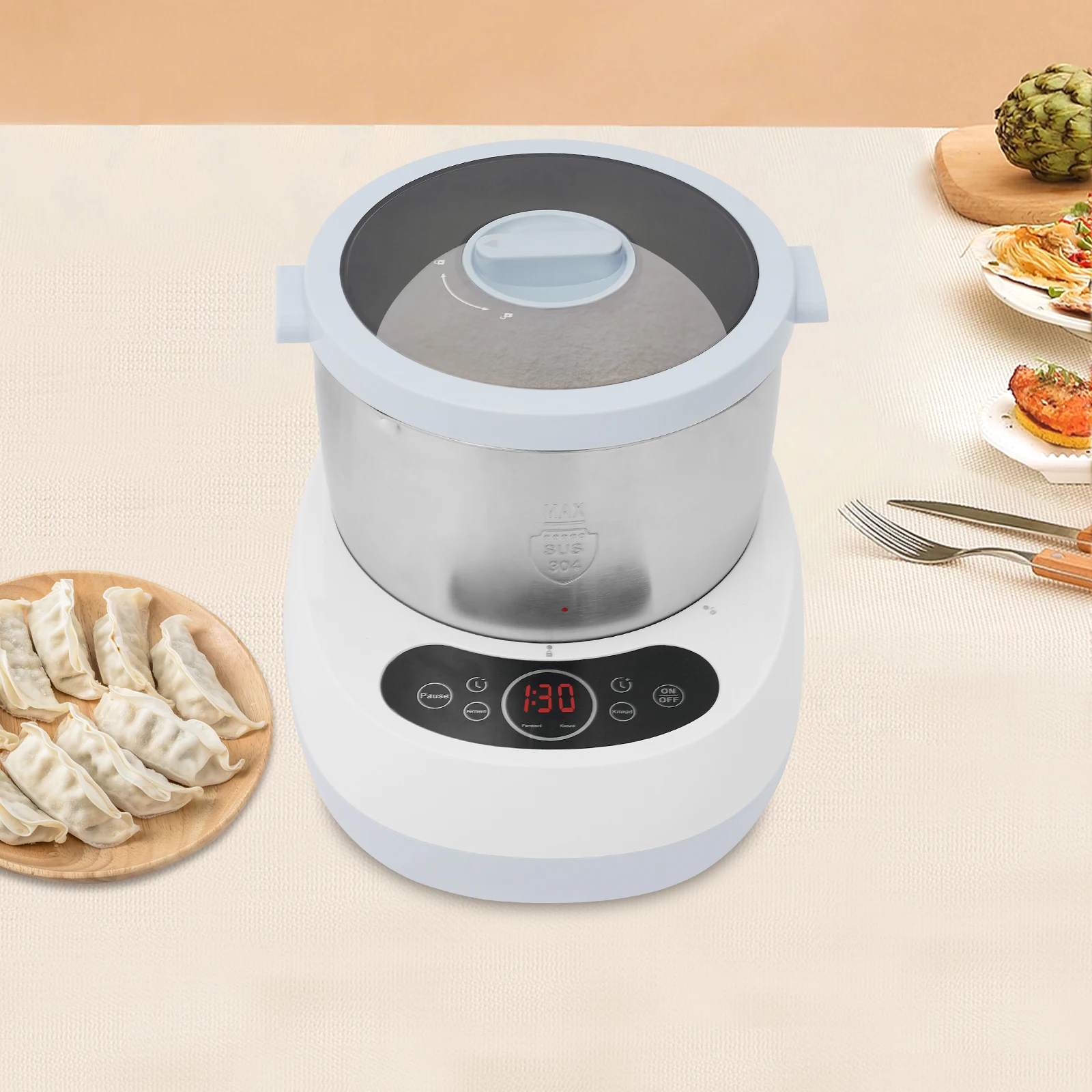 発酵機能付き電気生地メーカーマシン、4.5クォート230Wステンレス鋼自動ニーダー、パン、ピザ、麺用