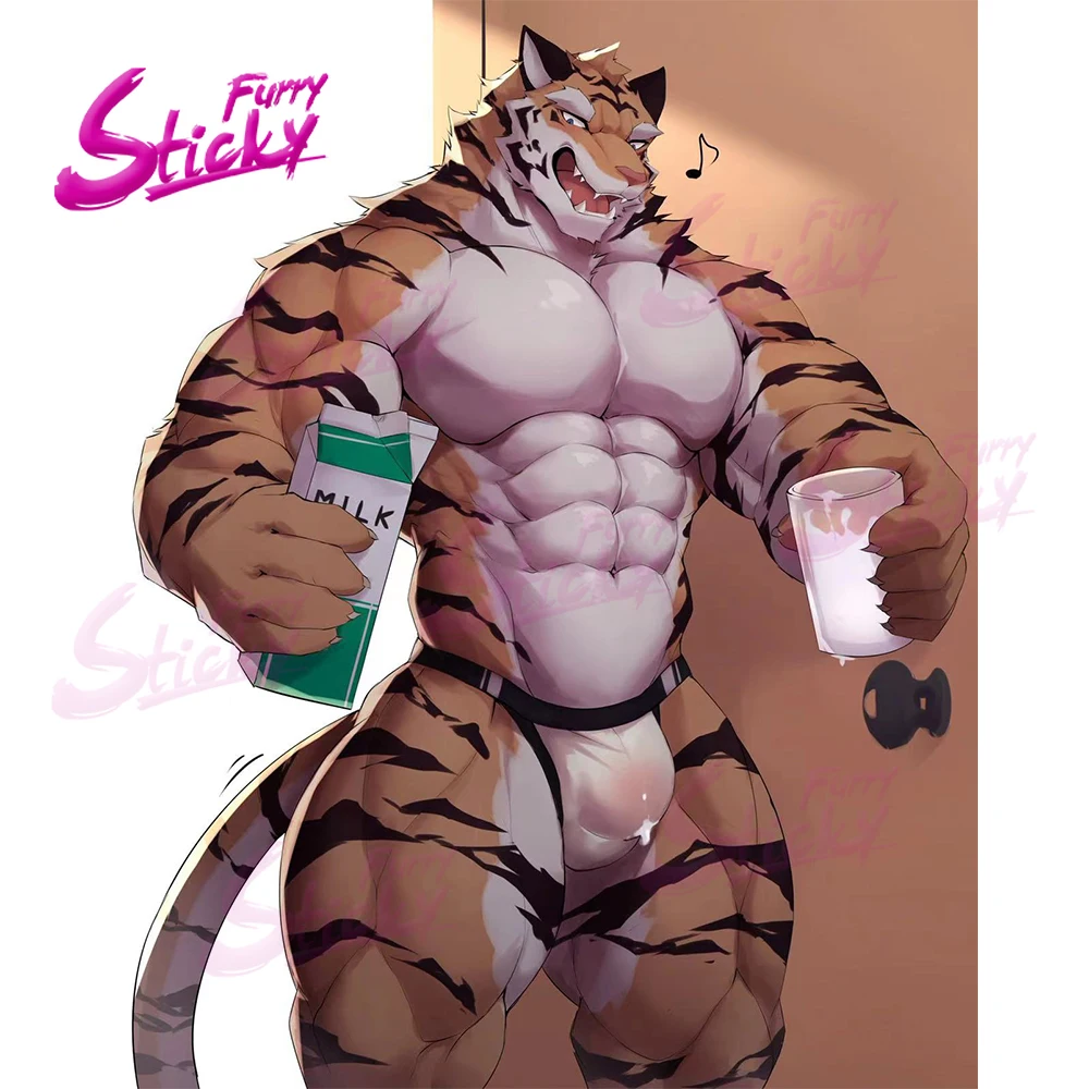 Furry Sticky Sexy Muscle Tiger Art Anime Sticker Car Sticker Car Decal for  Trunk Laptop Wall Door Window Stickers