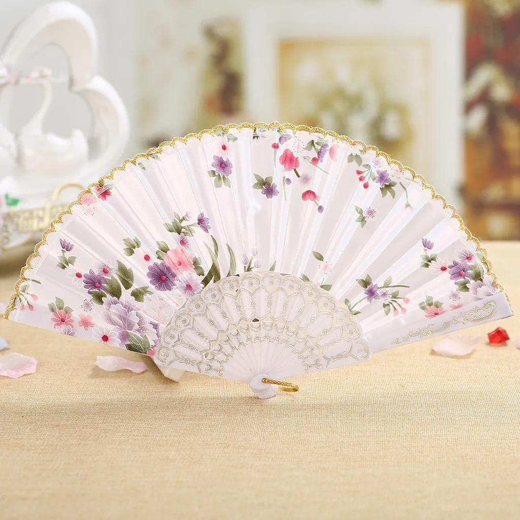 Best  Dance Wedding Party Lace Silk Folding Hand Held Flower Fan