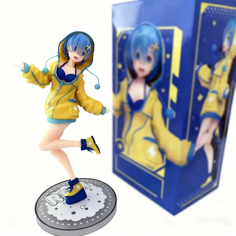 Re:Zero Rem Hoodie Action Figure 22cm PVC Anime Exquisite Statue Standing Pose Collectible Model Toy Desktop Ornament Boxed Gift