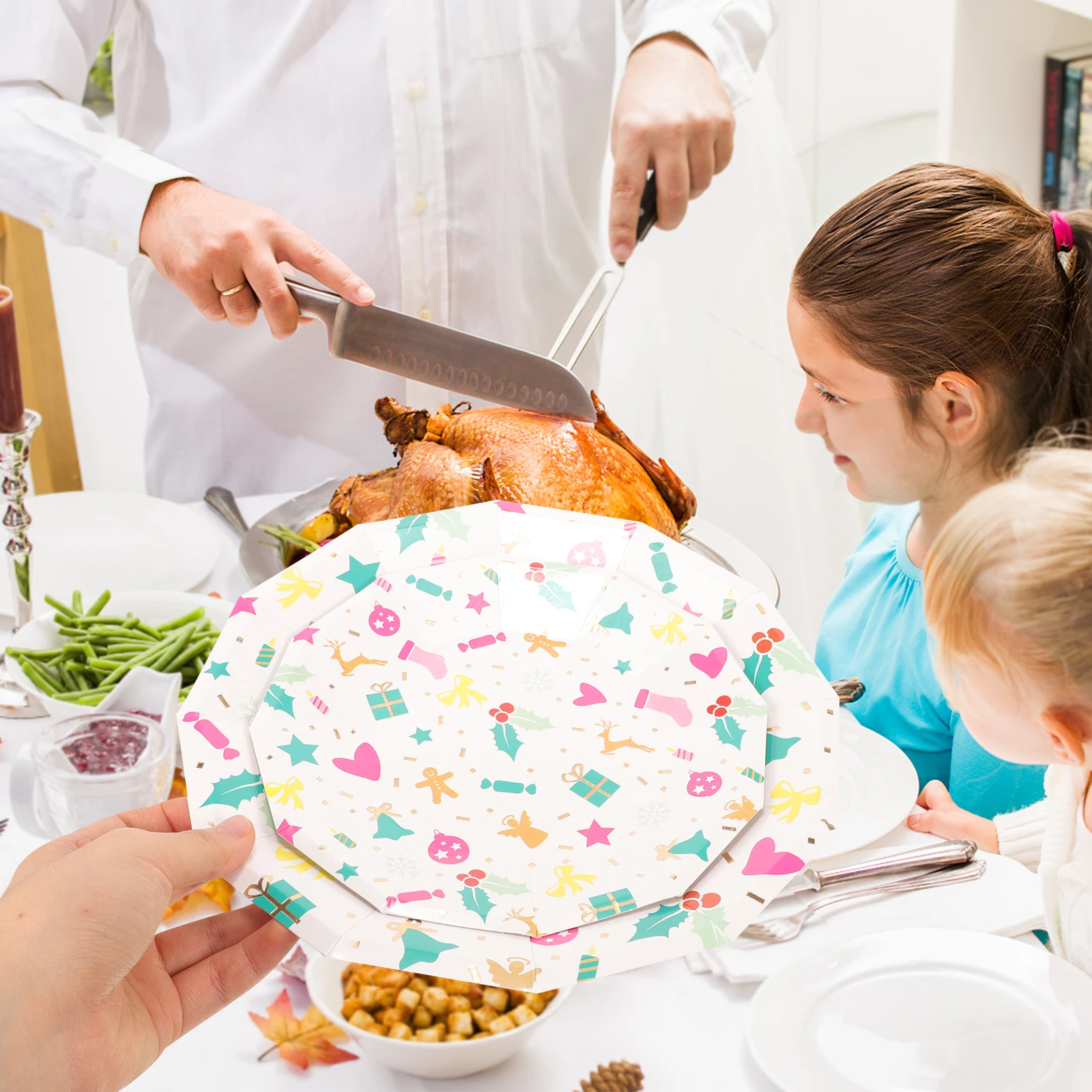 

1Set Disposable Paper Plates Napkins Christmas Party Tableware Birthday Festival Dinnerware Cartoon Pattern Thick Paper