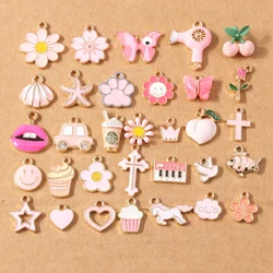 10pcs/Lot Random Mix Animal Charms Enamel Heart Flower Pendants for Jewelry Making DIY Earrings Necklace Craft Supplies
