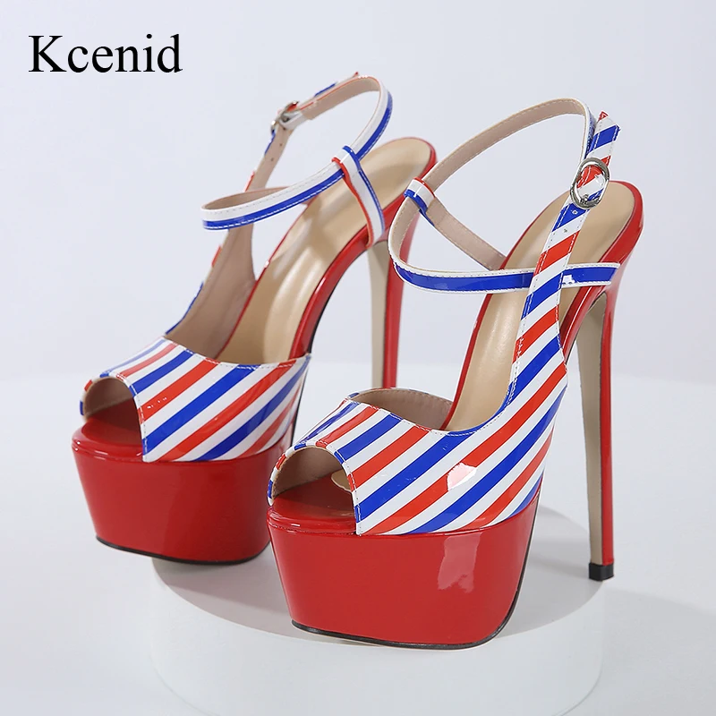 

Kcenid Summer 16CM Thin High Heel Sandals Female Platform Women Shoes Narrow Band Ankle Strap Strap Sandals Dance Stripper Pumps