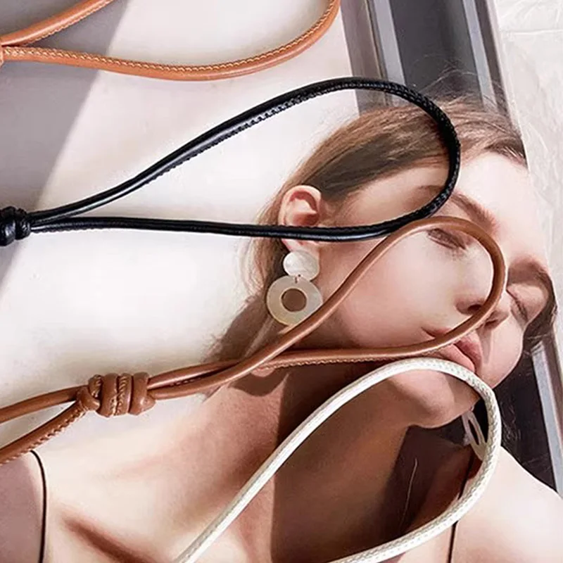 1pcs casual simple soft leather rope knot thin belt for women, personalized decoration for skirts, long versatile fashion slimmi