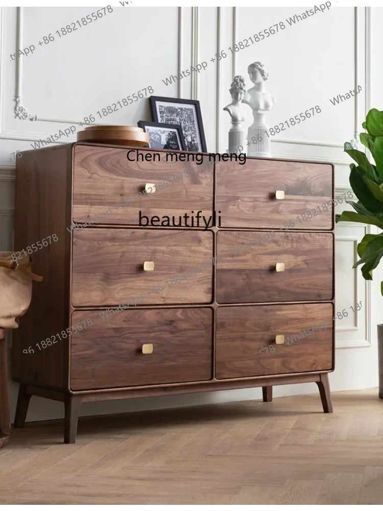 

X A Black Walnut Solid Wood Chest of Six Drawers Bedroom Drawer Storage Cabinet