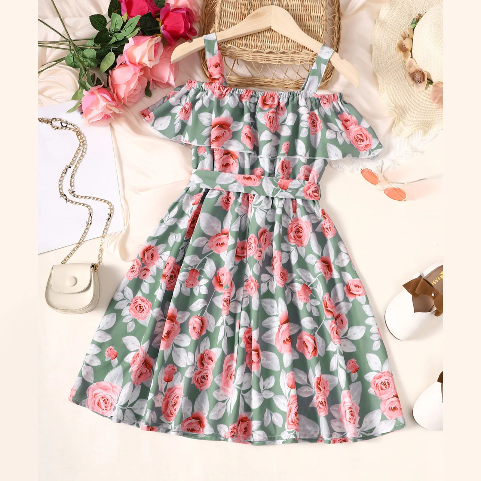 2024 New Suspender Dress for Girls 2-6Years Toddlers Birthday Party A-line Dress Floral Princess Dresses Summer Casual Clothes