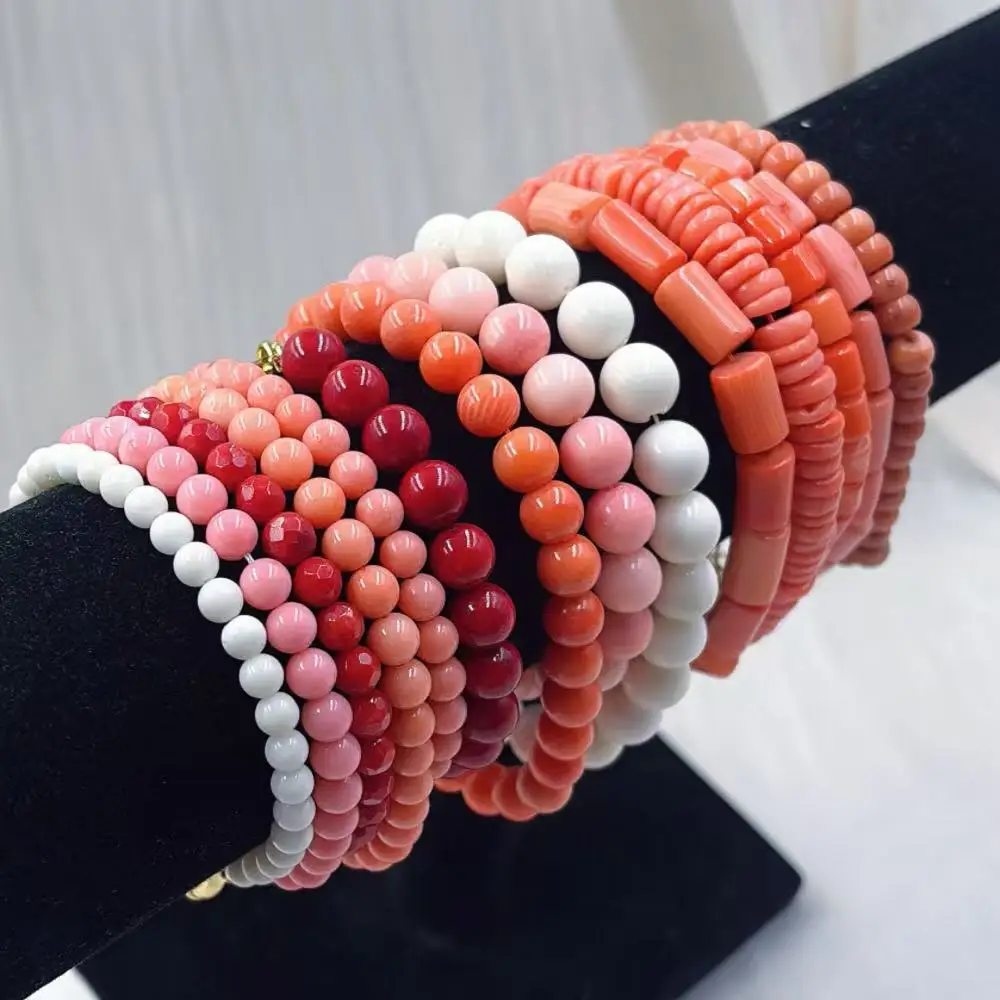 Select by Style Elegant African Jewelry Natural Sea Bamboo Coral Beads Spring Ring Bracelet 19cm