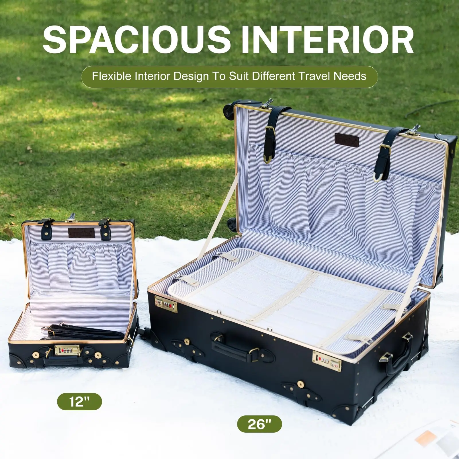 Urecity Vintage Luggage Set Lightweight Trolley Travel Suitcase On Wheels Retro Rolling Luggage 26 