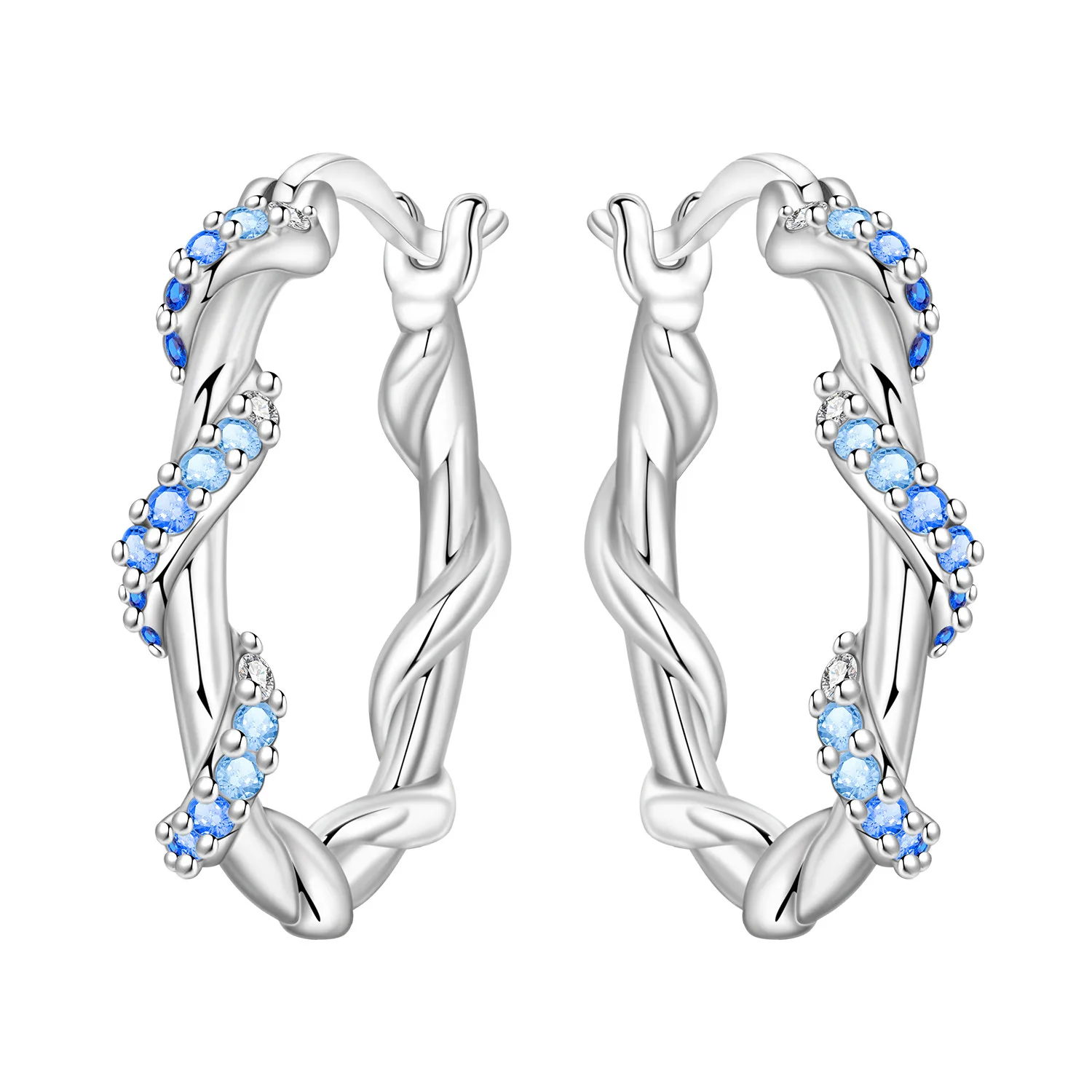 Orstarry S925 Sterling Silver Blue Gradient Ribbon Earrings Hoop Earrings Women Jewelry Original Party Trendy Anniversary Gift
