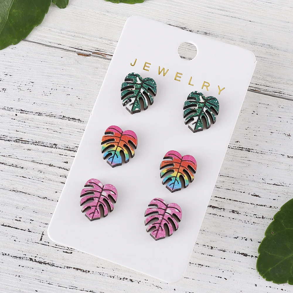Wholesale Jewelry for Resale 2026 New Summer Inspired Design Palm Printing Wood Stud Earrings Collection Card