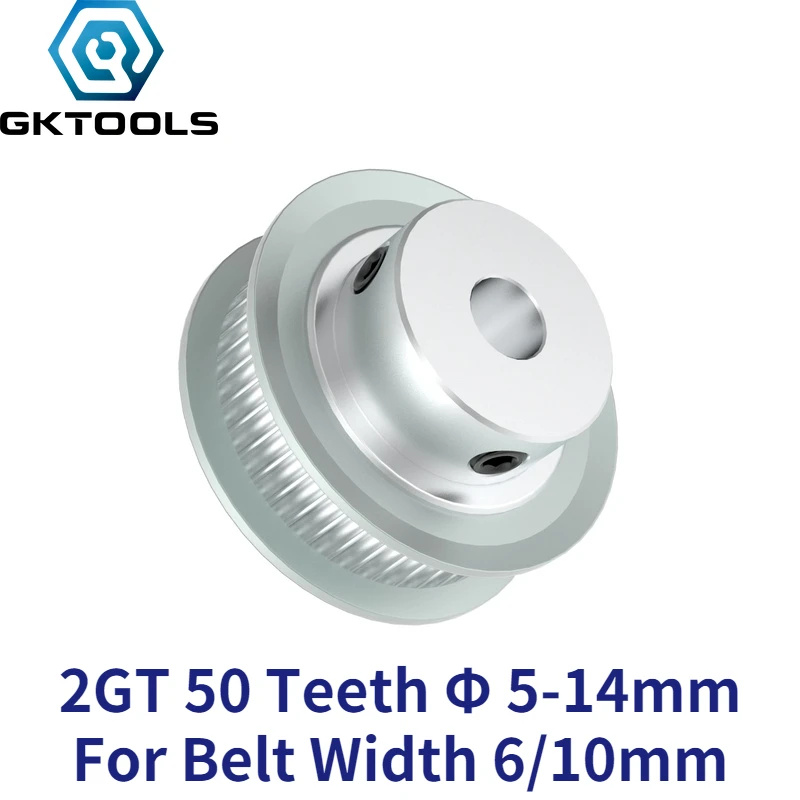 GKTOOLS 50 Teeth 2M 2GT Timing Pulley Bore 5/6/6.35/7/8/10/12/14mm for GT2 Open Synchronous belt width 6/10mm wheel 50Teeth 50T