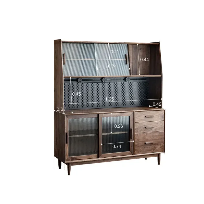 

Nordic all solid wood black walnut dining side cabinet storage cabinet cherry wood integrated high cabinet against the wall tea